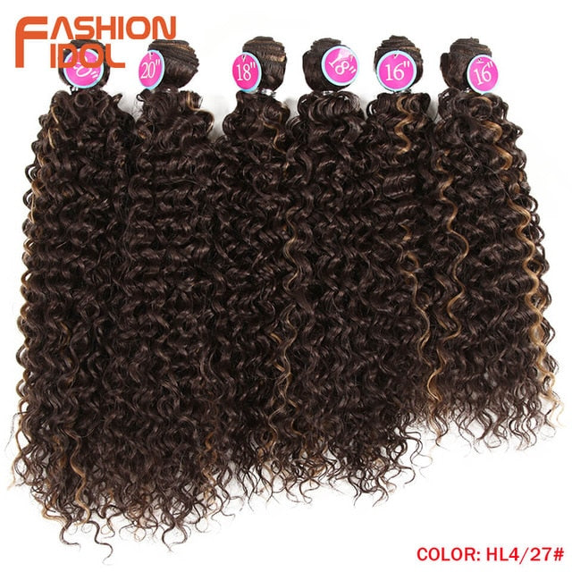 FASHION IDOL Afro Kinky Curly Hair Bundles Synthetic Hair Extensions Nature Color 6 Bundles 16-20inch 250g Kinky Curly Bundles