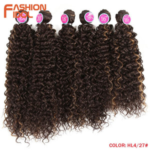 FASHION IDOL Afro Kinky Curly Hair Bundles Synthetic Hair Extensions Nature Color 6 Bundles 16-20inch 250g Kinky Curly Bundles
