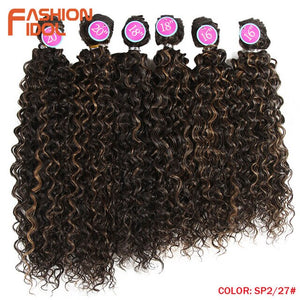 FASHION IDOL Afro Kinky Curly Hair Bundles Synthetic Hair Extensions Nature Color 6 Bundles 16-20inch 250g Kinky Curly Bundles