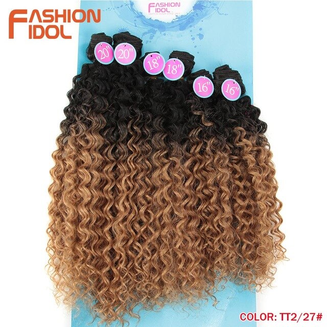 FASHION IDOL Afro Kinky Curly Hair Bundles Synthetic Hair Extensions Nature Color 6 Bundles 16-20inch 250g Kinky Curly Bundles