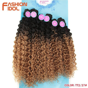 FASHION IDOL Afro Kinky Curly Hair Bundles Synthetic Hair Extensions Nature Color 6 Bundles 16-20inch 250g Kinky Curly Bundles