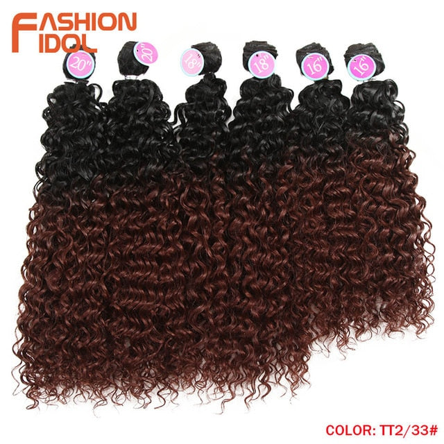 FASHION IDOL Afro Kinky Curly Hair Bundles Synthetic Hair Extensions Nature Color 6 Bundles 16-20inch 250g Kinky Curly Bundles