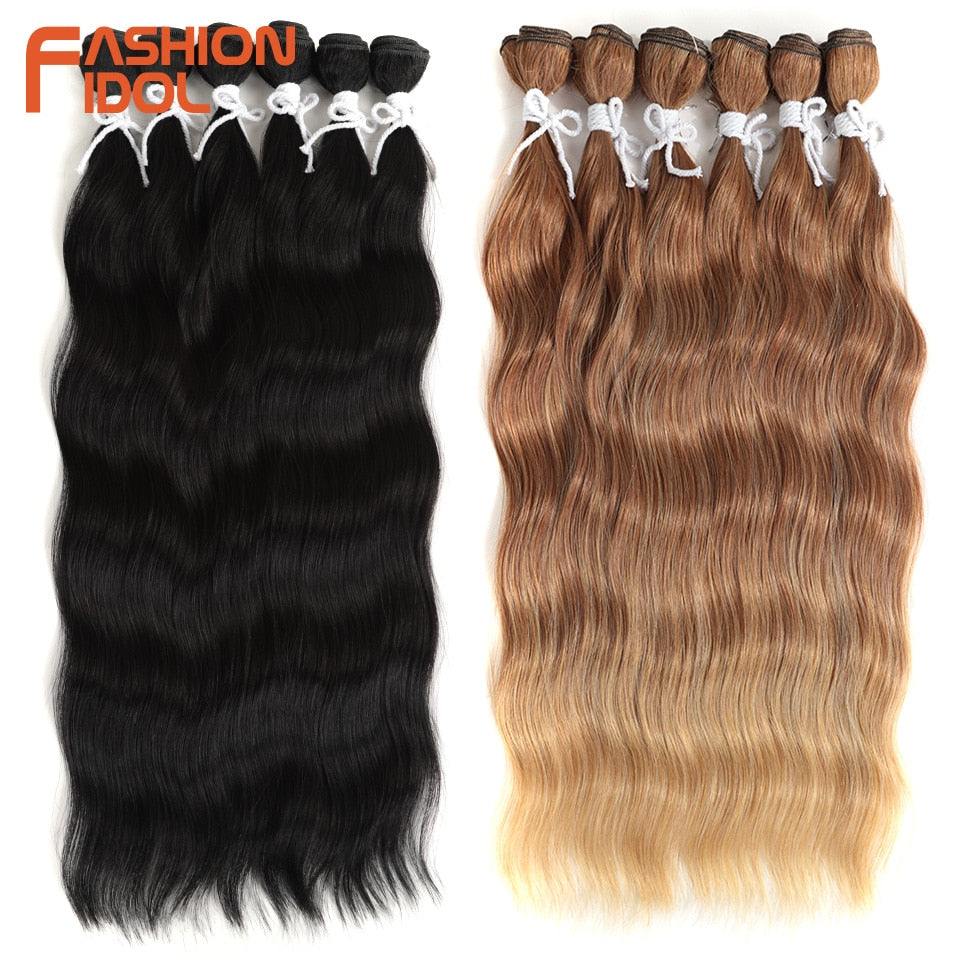 FASHION IDOL Water Wave Hair Bundles Synthetic Hair Extensions Ombre Blonde Hair Weave Bundles 6Pcs/Pack 20 inch Free Shipping