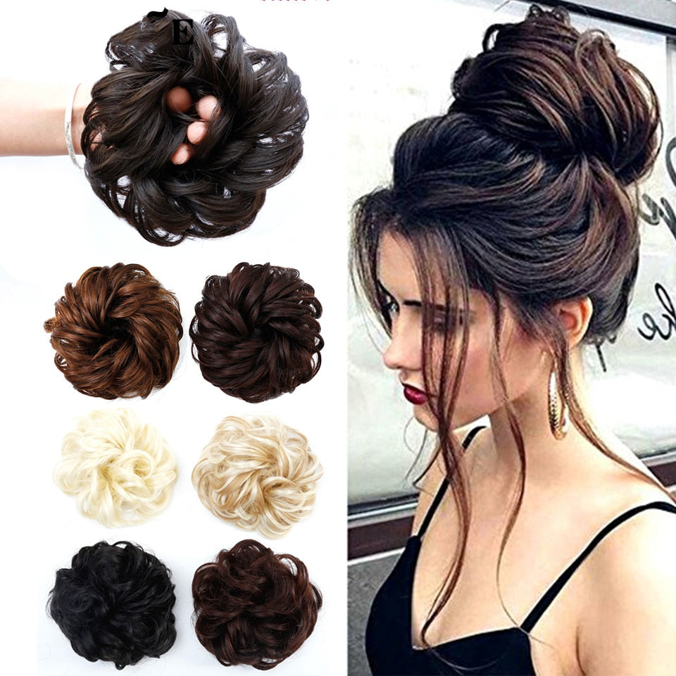 AOSIWIG Synthetic Chignon With Rubber Band Brown Blonde Women Curly Chignon Hair Clip In Hairpiece Bun Drawstring