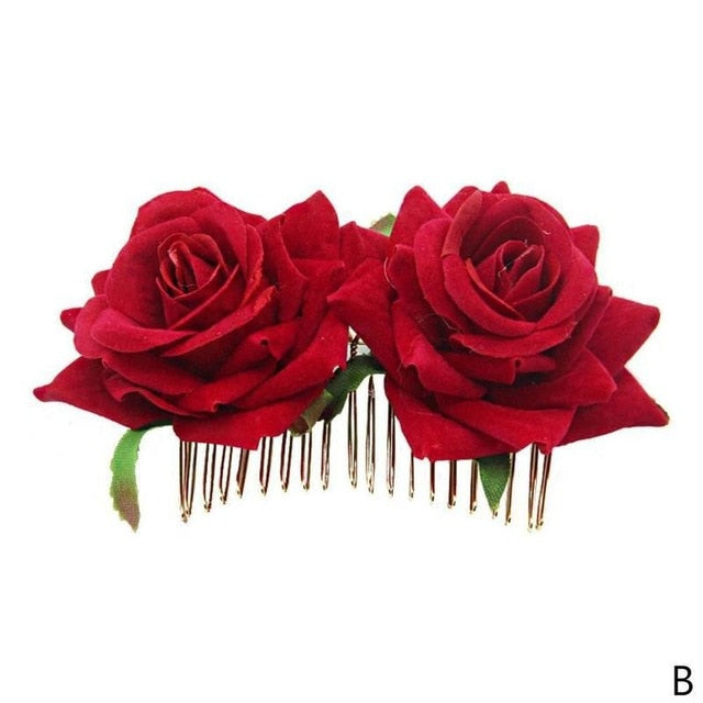 1PC Romantic Fancy Double Silk Artificial Rose Flower Hair Comb Purple White Hair Clip Wedding Bridal Women Prom Headpiece