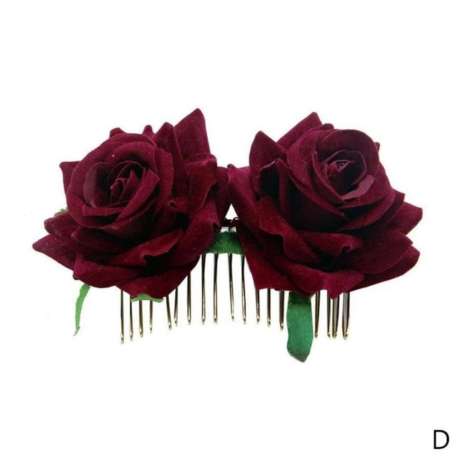 1PC Romantic Fancy Double Silk Artificial Rose Flower Hair Comb Purple White Hair Clip Wedding Bridal Women Prom Headpiece