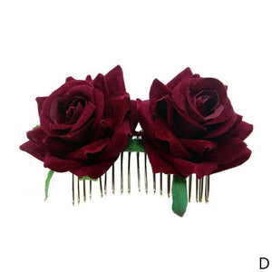 1PC Romantic Fancy Double Silk Artificial Rose Flower Hair Comb Purple White Hair Clip Wedding Bridal Women Prom Headpiece