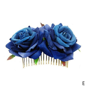 1PC Romantic Fancy Double Silk Artificial Rose Flower Hair Comb Purple White Hair Clip Wedding Bridal Women Prom Headpiece