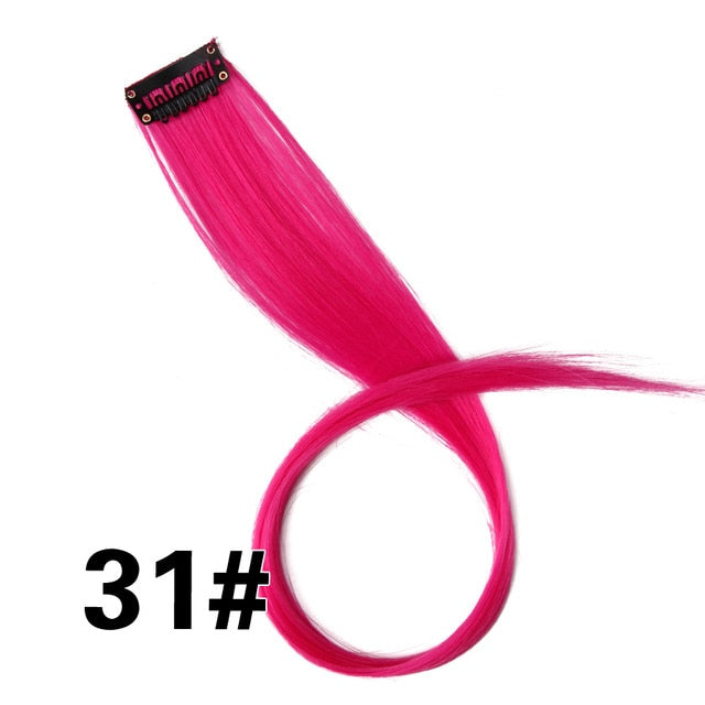 AliLeader Product 57 Colors Clip In One Piece Hair Extensions Synthetic Ombre Pink Red Blue Hair For Women Girl Kids With Clip