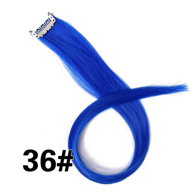 AliLeader Product 57 Colors Clip In One Piece Hair Extensions Synthetic Ombre Pink Red Blue Hair For Women Girl Kids With Clip