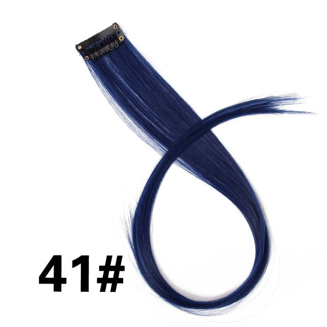 AliLeader Product 57 Colors Clip In One Piece Hair Extensions Synthetic Ombre Pink Red Blue Hair For Women Girl Kids With Clip