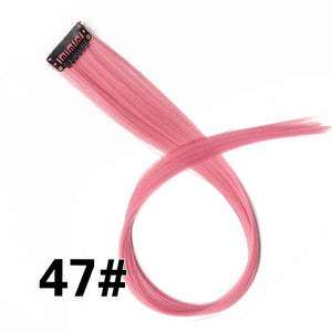 AliLeader Product 57 Colors Clip In One Piece Hair Extensions Synthetic Ombre Pink Red Blue Hair For Women Girl Kids With Clip