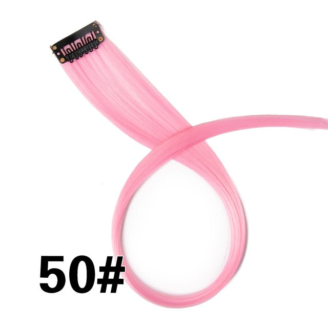 AliLeader Product 57 Colors Clip In One Piece Hair Extensions Synthetic Ombre Pink Red Blue Hair For Women Girl Kids With Clip
