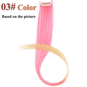 AliLeader Product 57 Colors Clip In One Piece Hair Extensions Synthetic Ombre Pink Red Blue Hair For Women Girl Kids With Clip