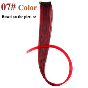 AliLeader Product 57 Colors Clip In One Piece Hair Extensions Synthetic Ombre Pink Red Blue Hair For Women Girl Kids With Clip