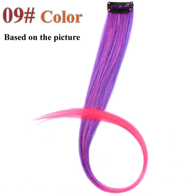 AliLeader Product 57 Colors Clip In One Piece Hair Extensions Synthetic Ombre Pink Red Blue Hair For Women Girl Kids With Clip