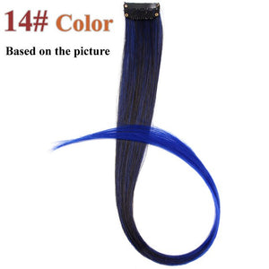 AliLeader Product 57 Colors Clip In One Piece Hair Extensions Synthetic Ombre Pink Red Blue Hair For Women Girl Kids With Clip