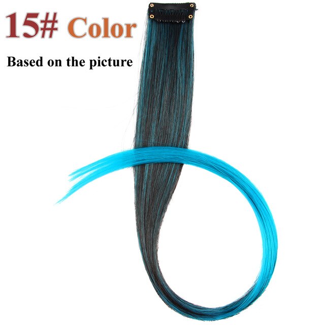AliLeader Product 57 Colors Clip In One Piece Hair Extensions Synthetic Ombre Pink Red Blue Hair For Women Girl Kids With Clip