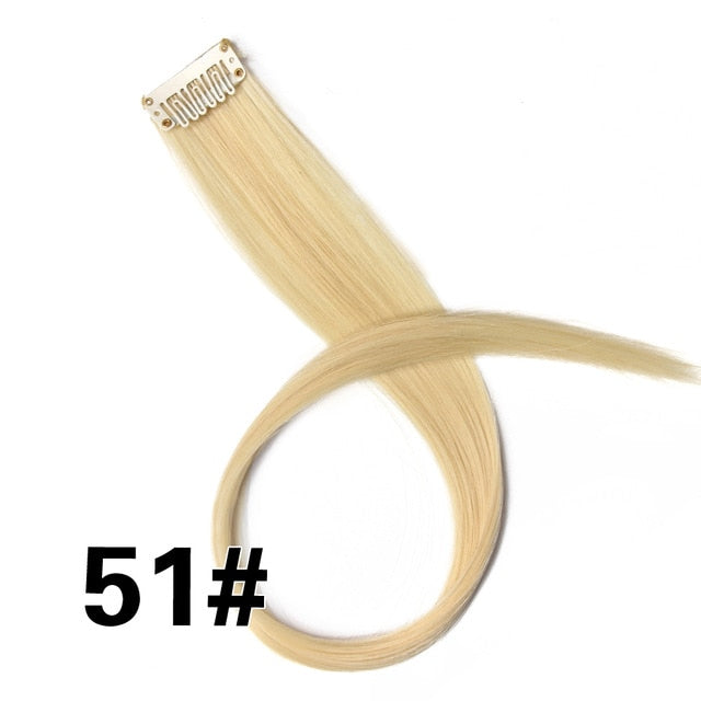 AliLeader Product 57 Colors Clip In One Piece Hair Extensions Synthetic Ombre Pink Red Blue Hair For Women Girl Kids With Clip