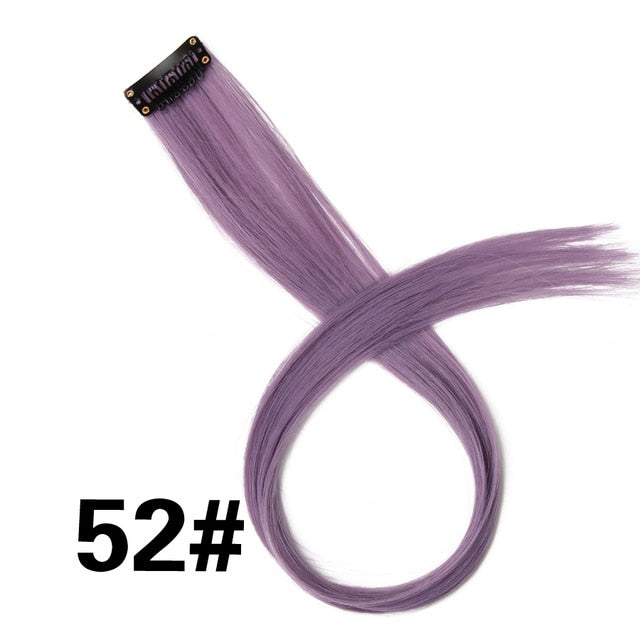 AliLeader Product 57 Colors Clip In One Piece Hair Extensions Synthetic Ombre Pink Red Blue Hair For Women Girl Kids With Clip