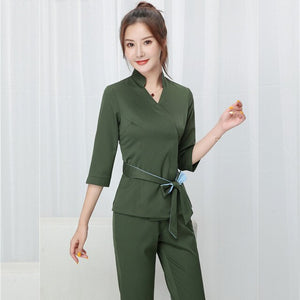 Women white Beauty salon clothing hotel waiter work clothes SPA Uniform autumn Seven-quarter sleeve sauna foot bath Uniforms