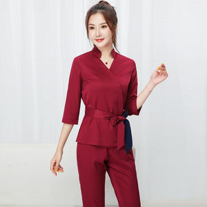 Women white Beauty salon clothing hotel waiter work clothes SPA Uniform autumn Seven-quarter sleeve sauna foot bath Uniforms