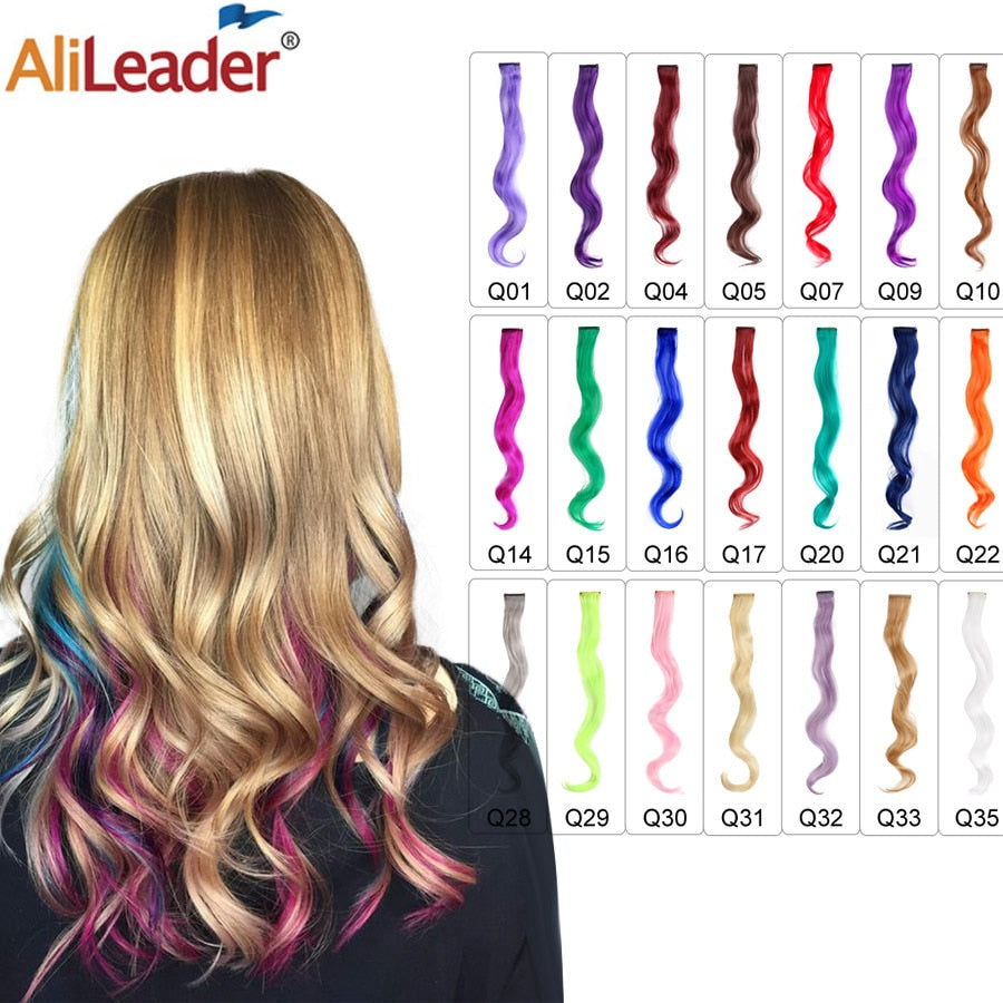 Alileader 18Inch Curly Clip One In Hair Extensions Natural Long Synthetic Hairpieces For Women Girl Pink Blue Colorful