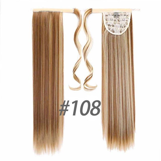 SHANGKE 24''Long Straight Drawstring Ponytail Clip In Synthetic Hair Extension Extensions Wrap on Hair Temperature Fiber