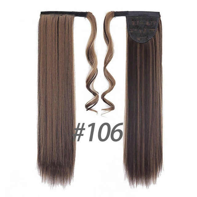 SHANGKE 24''Long Straight Drawstring Ponytail Clip In Synthetic Hair Extension Extensions Wrap on Hair Temperature Fiber