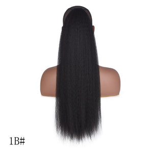 AliLeader Long Afro Puff Ponytail Hair Kinky Natural Hair Synthetic Kinky Straight Drawstring Ponytails With Clip Elastic Band