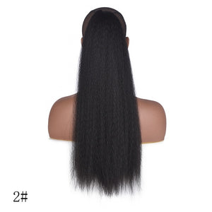 AliLeader Long Afro Puff Ponytail Hair Kinky Natural Hair Synthetic Kinky Straight Drawstring Ponytails With Clip Elastic Band