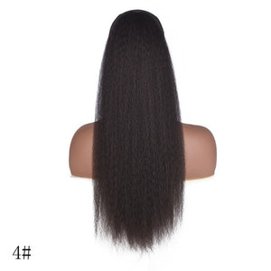 AliLeader Long Afro Puff Ponytail Hair Kinky Natural Hair Synthetic Kinky Straight Drawstring Ponytails With Clip Elastic Band