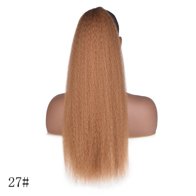 AliLeader Long Afro Puff Ponytail Hair Kinky Natural Hair Synthetic Kinky Straight Drawstring Ponytails With Clip Elastic Band