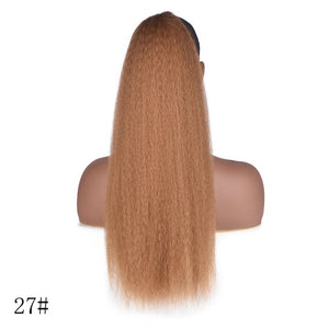 AliLeader Long Afro Puff Ponytail Hair Kinky Natural Hair Synthetic Kinky Straight Drawstring Ponytails With Clip Elastic Band