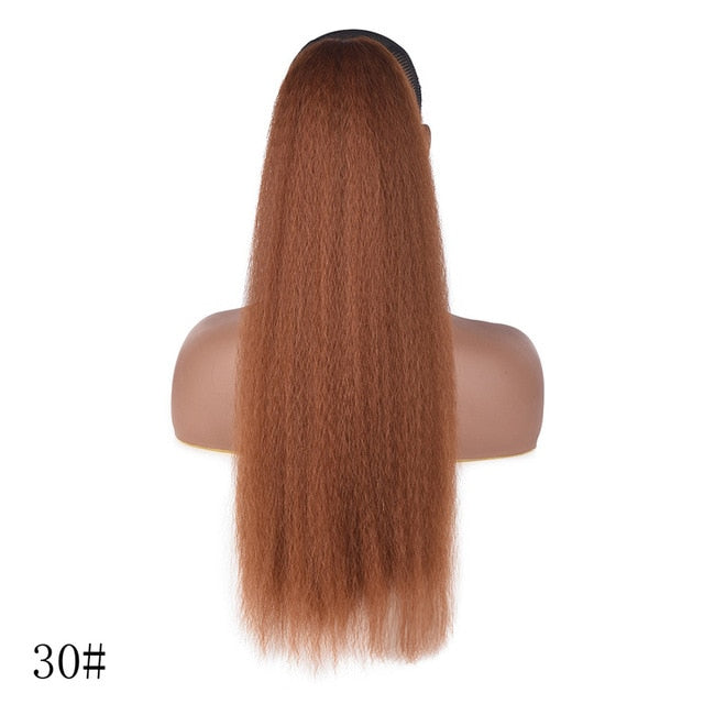 AliLeader Long Afro Puff Ponytail Hair Kinky Natural Hair Synthetic Kinky Straight Drawstring Ponytails With Clip Elastic Band