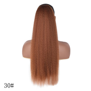 AliLeader Long Afro Puff Ponytail Hair Kinky Natural Hair Synthetic Kinky Straight Drawstring Ponytails With Clip Elastic Band