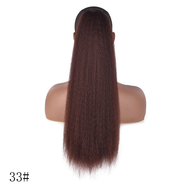 AliLeader Long Afro Puff Ponytail Hair Kinky Natural Hair Synthetic Kinky Straight Drawstring Ponytails With Clip Elastic Band