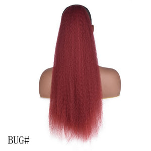 AliLeader Long Afro Puff Ponytail Hair Kinky Natural Hair Synthetic Kinky Straight Drawstring Ponytails With Clip Elastic Band