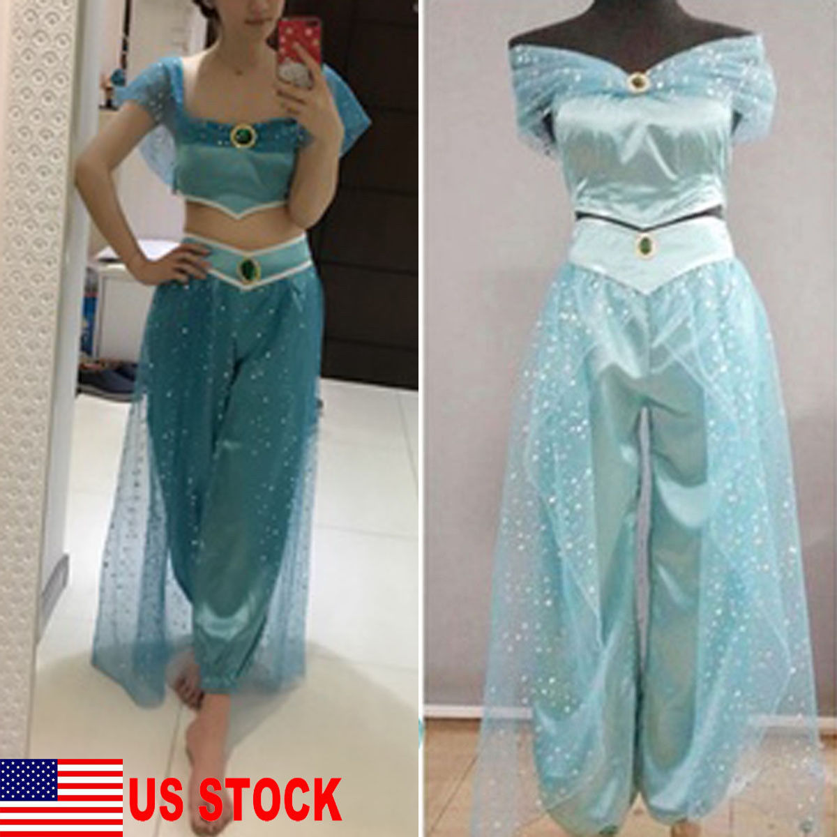Aladdin Jasmine Princess Cosplay Women Girl Fancy Dress Up Party Costume Sets