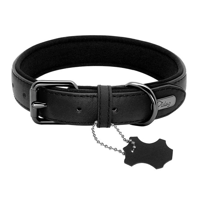 Genuine Leather Dog Collar Padded Adjustable Pitbull Bulldog Collars For Medium Large Dogs German Shepherd Dog Belt Mascotas S-L