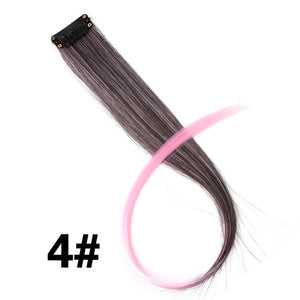 Leeons  Long Straight Women High Temperature Synthetic Clip In Hair Extension Hairpiece Purple Pink Red Blue Rose Colorful