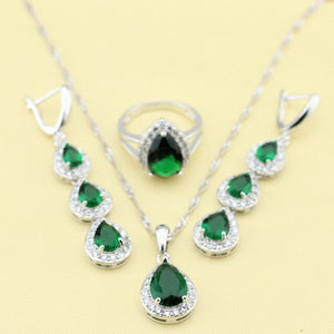 XUTAAYI Top Quality Silver Color Jewelry Sets Green Imitated Emerald Fancy Necklace/Rings/Earrings/Bracelet Wedding Jewelry