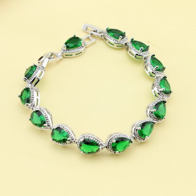 XUTAAYI Top Quality Silver Color Jewelry Sets Green Imitated Emerald Fancy Necklace/Rings/Earrings/Bracelet Wedding Jewelry