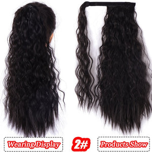 AILIADE Corn Wavy Long Ponytail Heat Resistant Synthetic Hairpiece Wrap on Clip Hair Extensions Brown Pony Tail Blonde Fack Hair