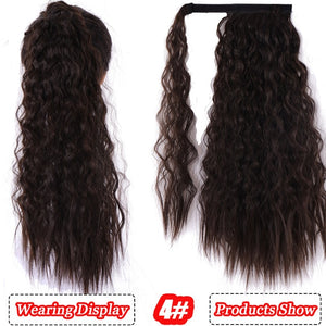AILIADE Corn Wavy Long Ponytail Heat Resistant Synthetic Hairpiece Wrap on Clip Hair Extensions Brown Pony Tail Blonde Fack Hair