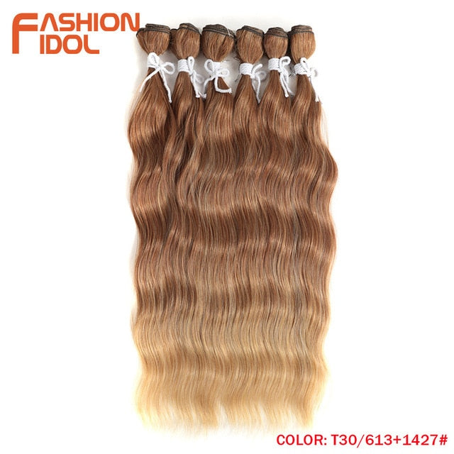 FASHION IDOL Water Wave Hair Bundles Synthetic Hair Extensions Ombre Blonde Hair Weave Bundles 6Pcs/Pack 20 inch Free Shipping