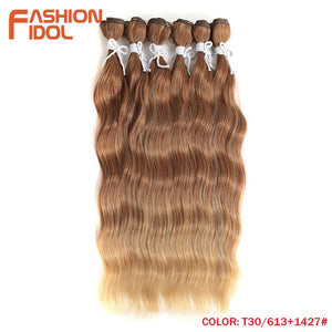 FASHION IDOL Water Wave Hair Bundles Synthetic Hair Extensions Ombre Blonde Hair Weave Bundles 6Pcs/Pack 20 inch Free Shipping