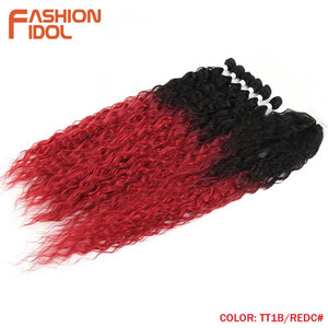 FASHION IDOL Afro Kinky Curly Hair Bundles Extensions With Closure Ombre Golden 30inch Soft Super Long Hair Synthetic Wave Hair