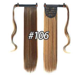MANWEI women Long straight Real Natural Ponytail Clip in Pony tail Hair Extensions Wrap Around on Synthetic Hair Piece