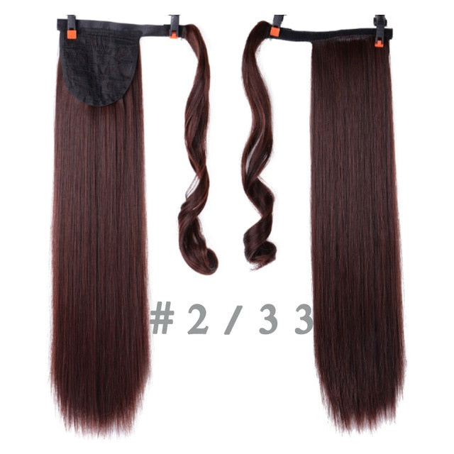 AOOSOO 24 inch Silky Straight Synthetic Clip in Drawstring Ponytail Hairpieces for Women Hair Extension High Temperature Fiber